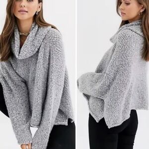 Free People BFF Heather Gray Cowl Neck Nubby Knit Sweater. Size M